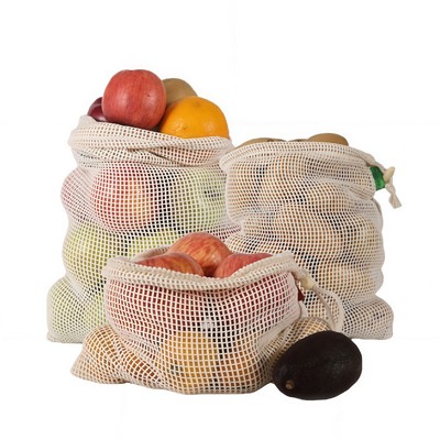 16.93" Cotton Mesh Produce Drawstring Bag