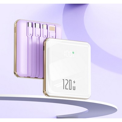 Mini 1000mAh Fast Charging Pocket Power Bank W/ 4 Built-In Cables