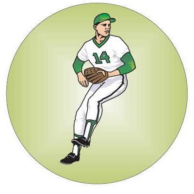 Baseball Player Round Badge w/ Bar Pin (2.5" Diameter)