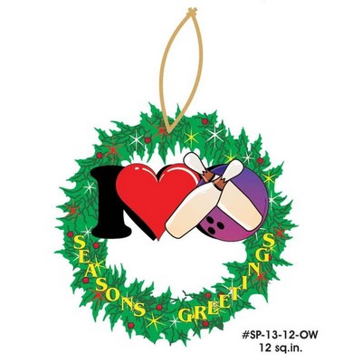 I Love Bowling Wreath Ornament w/ Clear Mirrored Back (12 Square Inch)