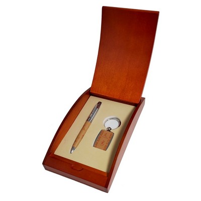 Beige Leather Pen and Key Chain Set w/Chinese Engraving