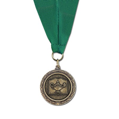 Lamp Of Learning Cast MX Medal w/ Grosgrain Neck Ribbon (1½")