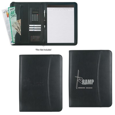 Leather Look 8 ½" X 11" Zippered Portfolio With Calculator