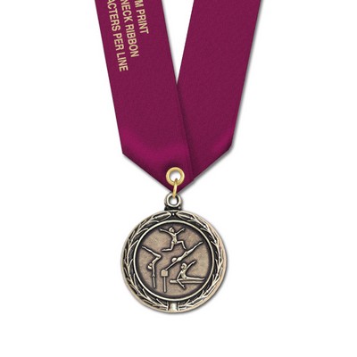 Female Gymnastics Cast MX Medal w/Satin Neck Ribbon (1½")