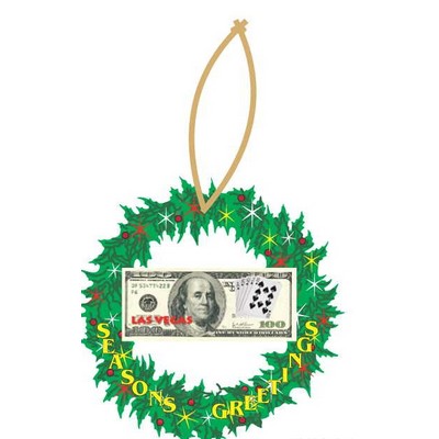 LV Royal Flush $100 Bill Wreath Ornament w/ Clear Mirror Back (2 Square Inch)