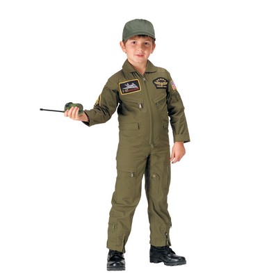 Kids' Olive Drab Flight Coverall w /Insignia Patches (XS to XL)