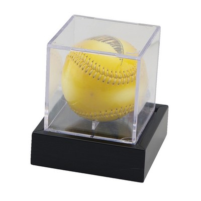Baseball Acrylic Cube Display Case w/ Wooden Base