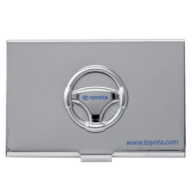 Metal Steering Wheel Business Card Case with Embossed Cover