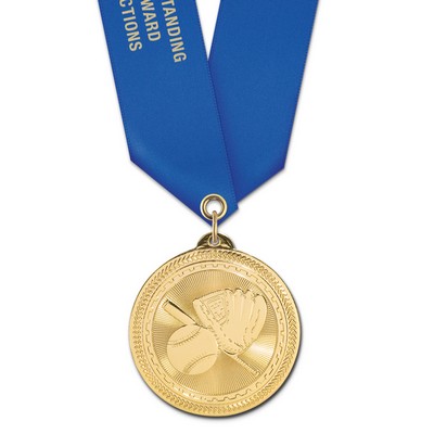 Baseball Brite Laser Medal w/Satin Neck Ribbon (2")