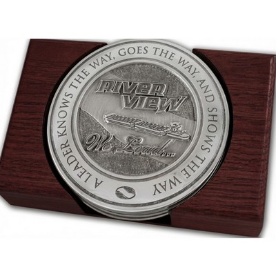 3.75" Custom Zinc Alloy Executive Coaster - Set of 2 w/ Flat Holder