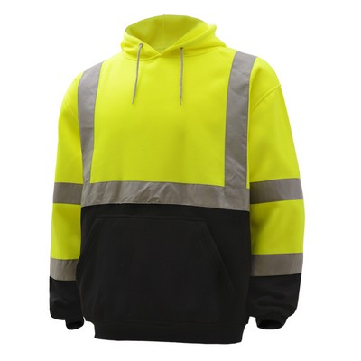 GSS™ Class 3 Lime Green Fleece Hooded Black Bottom Sweatshirt