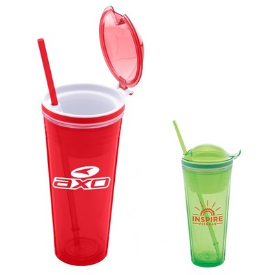22 Oz. Snack Grabber Acrylic Tumbler Cup w/Snack Lid