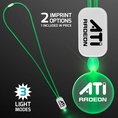 Neon Look Green Light Up Lanyard Necklace with Acrylic Circle Pendant - PRINTED