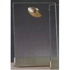 Clear Glass Plaque Award w/Gold Football Accent, Gold Plastic Mounts & Base (5"x7.5")
