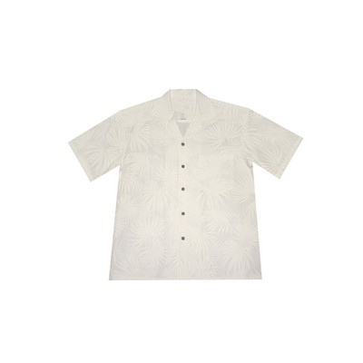 White Hawaiian Shirt (S - 3XL in-stock) - 100% Cotton Poplin Tropical Print w/ Coconut Buttons