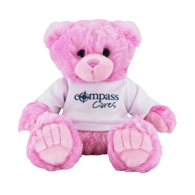 9" Pink Peter Bear Stuffed Animal w/T-Shirt & One Color Imprint