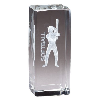 Crystal Block with 3-D Laser Softball, Female 2" x 4.5"