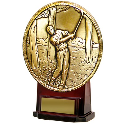 Stock 7" Medallion Trophy with 5 1/2" Golf Insert with Engraving Plate