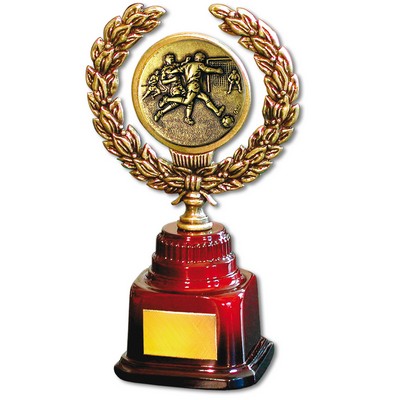 Stock 7" Trophy with 2" Soccer Male Coin and Engraving Plate