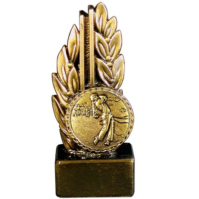 Stock 7" Laurel Trophy With 2" Golf Male Coin and Engraving Plate