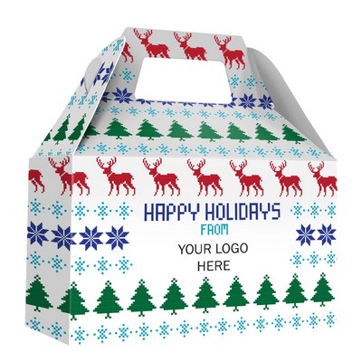 Holiday Gift Box - Free Full Color Logo Drop, Gable Style w/Handle (Sweater) Changeable Salutation