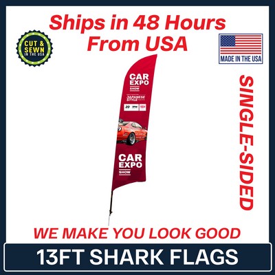 13' Shark Flag - Single Sided w/Spike Base - Made in the USA