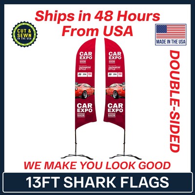 13' Shark Flag - Double-Sided W/Black X Base - Made in the USA