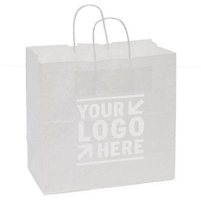 Food Service White Kraft Paper Panther Shopping Bag (13"x7"x13")