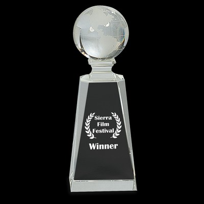 Crystal Globe Award on Clear Tower (7¾")