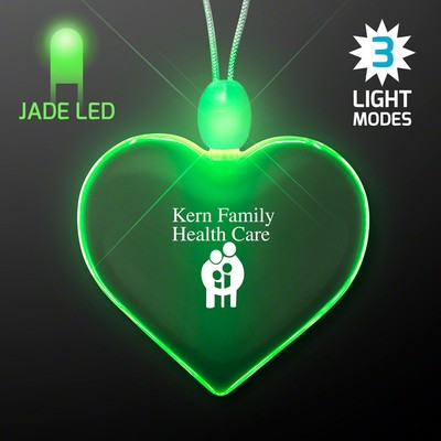 Light Up Promotional Acrylic Heart Necklaces with Green LED - PRINTED
