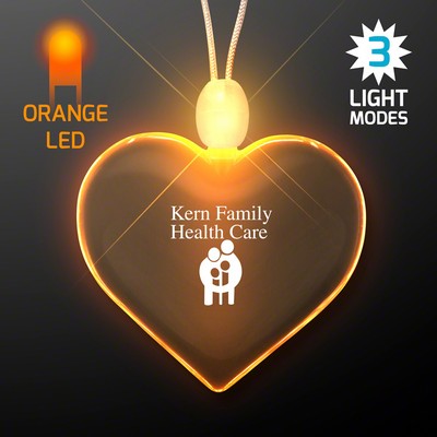 Light Up Promotional Acrylic Heart Necklaces with Amber LED - PRINTED