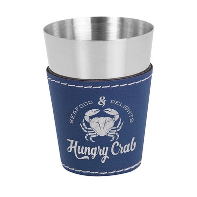 Leatherette on Steel Shot Glass (Blue/Silver)