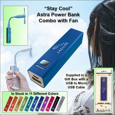 Light Blue 2000 mAh Astra Power Bank Combo w/Fan