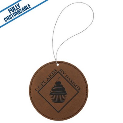 Brown Leatherette - Ornament With Silver String - Round