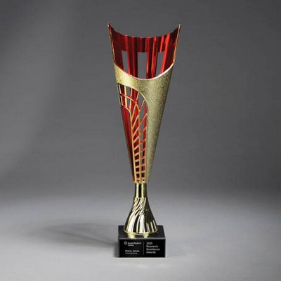 Small Gold Finish Plastic Cup on Marble Base (Gold/Red)