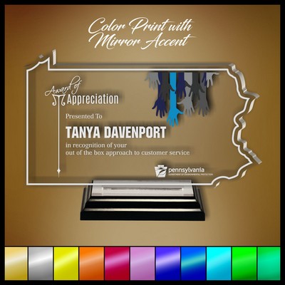 12" Pennsylvania Clear Acrylic Award with Color Print and Mirror Accent