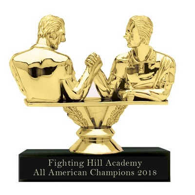 4 ½" Arm Wrestling Figure Trophy w/Black Marble Base