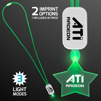 Neon Look Green Light Up Lanyard Necklace with Acrylic Star Pendant - PRINTED