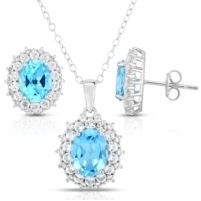 Jilco Inc. Blue & White Topaz Earring & Necklace Set
