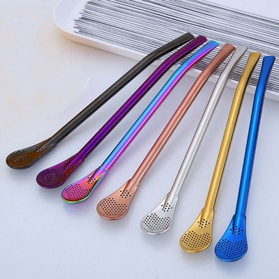 2" 1 Colorful Stainless Steel Straw Spoon