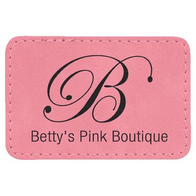 Rectangle Engraved Patch with Adhesive, Pink Faux Leather, 3" x 2"
