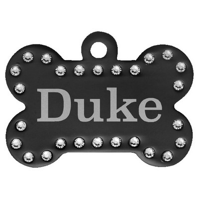 Anodized Aluminum Swarovski Bling Bone Pet Tags, Black, 1 1/2" x 1"