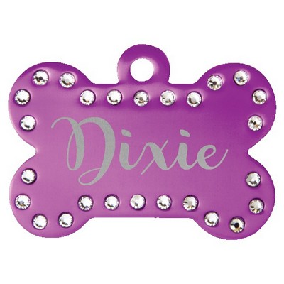 Anodized Aluminum Swarovski Bling Bone Pet Tags, Purple, 1 1/2" x 1"