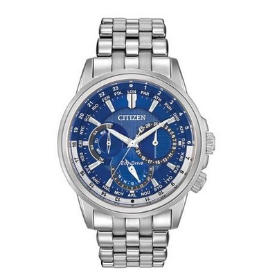 Citizen® Men's Calendrier Eco-Drive® Stainless Steel Watch w/Dark Blue Dial