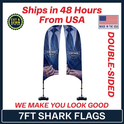Shark Flag 7' Premium Double-Sided w/Plastic Water Base & Carry Bag - Made in the USA