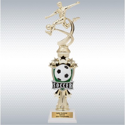 14" Assembled Trophy w/ Male Soccer Player Figure on White Base
