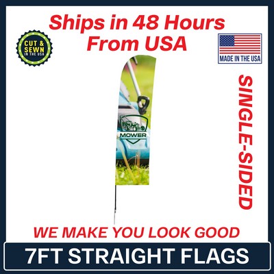 7' Single Sided Premium Straight Flag with Spike Base - Made in the USA