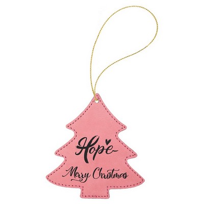 Pink Leatherette Tree Ornament with Gold String