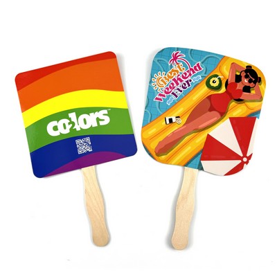 Custom Rectangle Shape Paper Hand Fan W/ Wood Handle