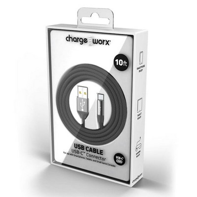 10' Braided USB-C Cables - Pitch Black (Case of 48)